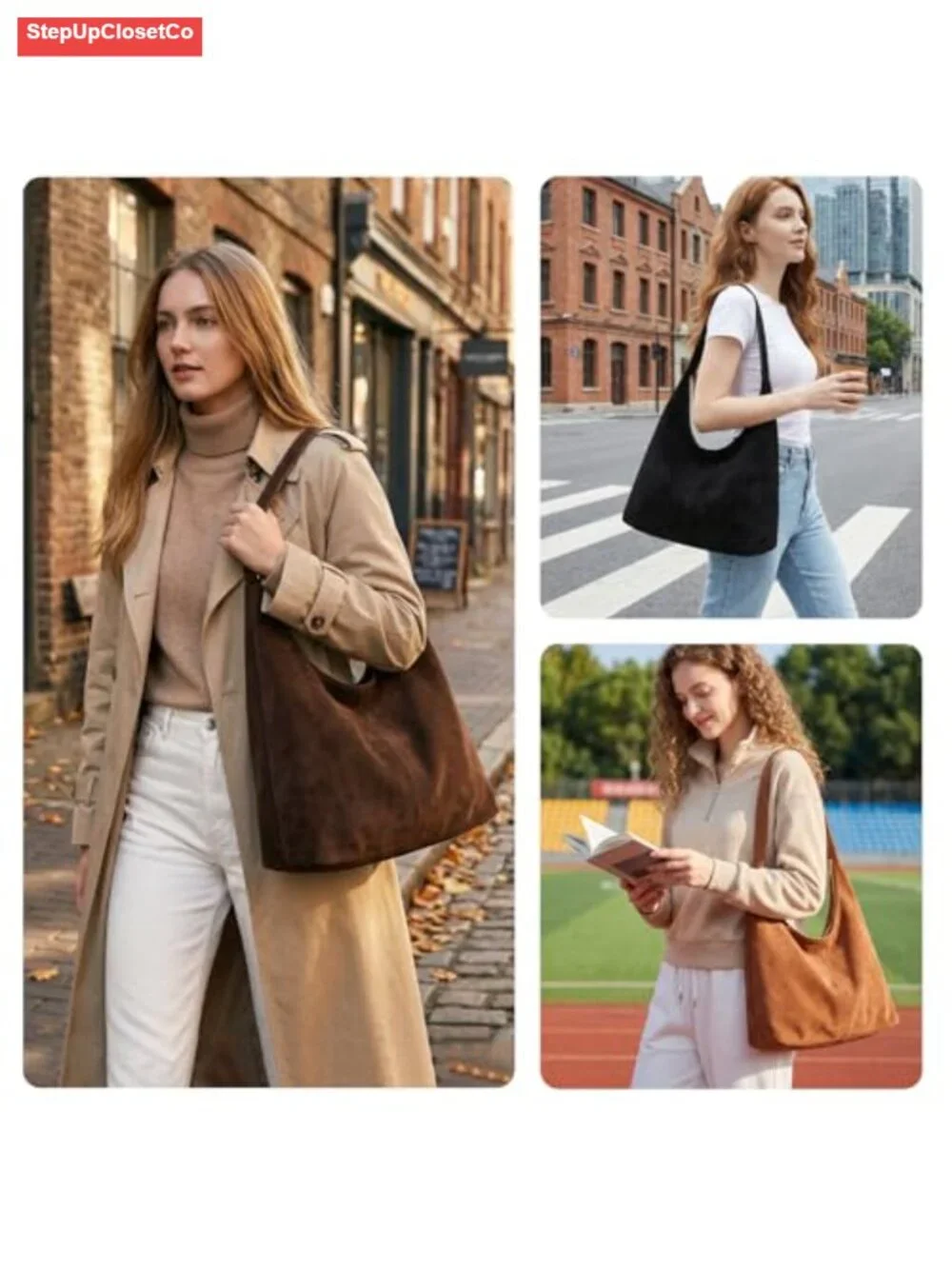 Slouchy Suede Hobo Bag Women Shoulder Tote Purse Faux Suede Handbag Work Travel
